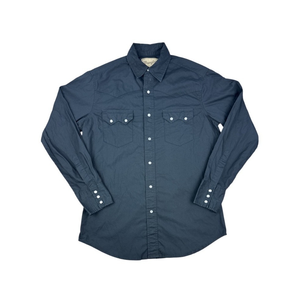 Wrangler Men's Medium Black Long Sleeve Western Pearl Snap Shirt Classic Yoke